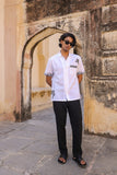 White Embroidered Cuban Collar Shirt Zebra