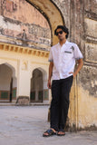 White Embroidered Cuban Collar Shirt Zebra