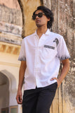 White Embroidered Cuban Collar Shirt Zebra