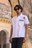 White Embroidered Cuban Collar Shirt Zebra