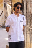 White Embroidered Cuban Collar Shirt Zebra