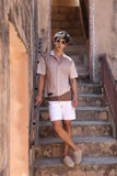Light Brown Embroidered Cuban Collar Shirt Panther