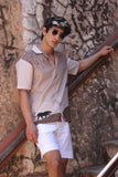 Light Brown Embroidered Cuban Collar Shirt Panther
