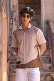 Light Brown Embroidered Cuban Collar Shirt Panther