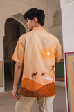 Mustard Embroidered Cuban Collar Shirt Camel