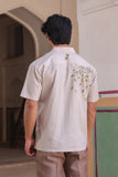 Ivory Embroidered Cuban Collar Shirt Elephant