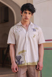 Ivory Embroidered Cuban Collar Shirt Elephant