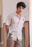 Ivory Embroidered Cuban Collar Shirt Elephant