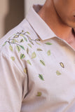 Ivory Embroidered Cuban Collar Shirt Elephant