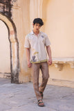 Ivory Embroidered Cuban Collar Shirt Elephant