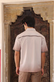 Light Brown Embroidered Cuban Collar Shirt Horse