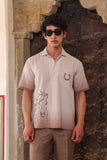 Light Brown Embroidered Cuban Collar Shirt Horse