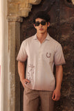 Light Brown Embroidered Cuban Collar Shirt Horse