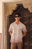 Light Brown Embroidered Cuban Collar Shirt Horse
