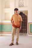 Mustard Embroidered Cuban Collar Shirt Camel