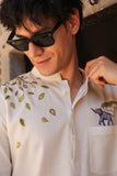 Ivory  Embroidered Kurta Shirt Elephant