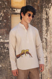 Ivory Embroidered Kurta Shirt Leopard