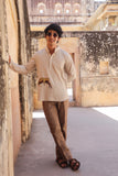 Ivory Embroidered Kurta Shirt Leopard