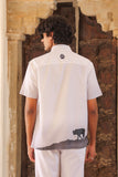 White Embroidered Cuban Collar Shirt Wolf