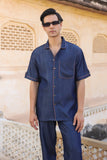 Dark Blue Denim Cuban Collar Shirt