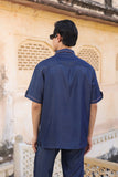Dark Blue Denim Cuban Collar Shirt