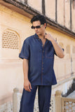 Dark Blue Denim Cuban Collar Shirt