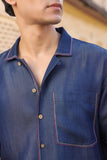 Dark Blue Denim Cuban Collar Shirt