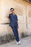 Dark Blue Denim Cuban Collar Shirt