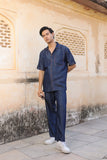 Dark Blue Denim Cuban Collar Shirt