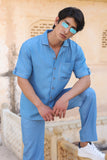 Light Blue Denim Cuban Collar Shirt