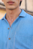 Light Blue Denim Cuban Collar Shirt