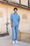 Light Blue Denim Cuban Collar Shirt