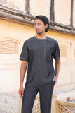 Black Crew Neck Denim T-Shirt