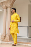Gulzar Yellow Floral Geometric Bandi Kurta Set