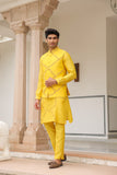 Gulzar Yellow Floral Geometric Bandi Kurta Set