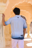 Blue Embroidered Cuban Collar Shirt Wolf