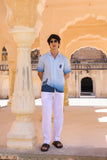 Blue Embroidered Cuban Collar Shirt Wolf