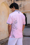 Pink Embroidered Cuban Collar Shirt Panda