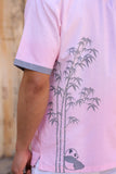 Pink Embroidered Cuban Collar Shirt Panda