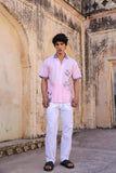 Pink Embroidered Cuban Collar Shirt Panda