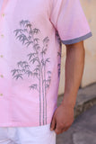 Pink Embroidered Cuban Collar Shirt Panda