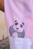 Pink Embroidered Cuban Collar Shirt Panda