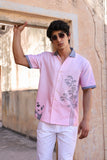 Pink Embroidered Cuban Collar Shirt Panda
