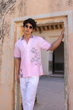 Pink Embroidered Cuban Collar Shirt Panda