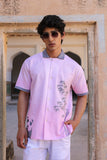Pink Embroidered Cuban Collar Shirt Panda