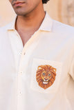 Yellow Embroidered Cuban Collar Shirt Lion