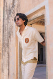 Yellow Embroidered Cuban Collar Shirt Lion