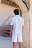 Light Blue Embroidered Cuban Collar Shirt Leopard