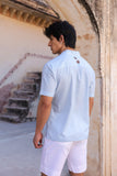 Light Blue Embroidered Cuban Collar Shirt Leopard