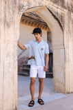 Light Blue Embroidered Cuban Collar Shirt Leopard